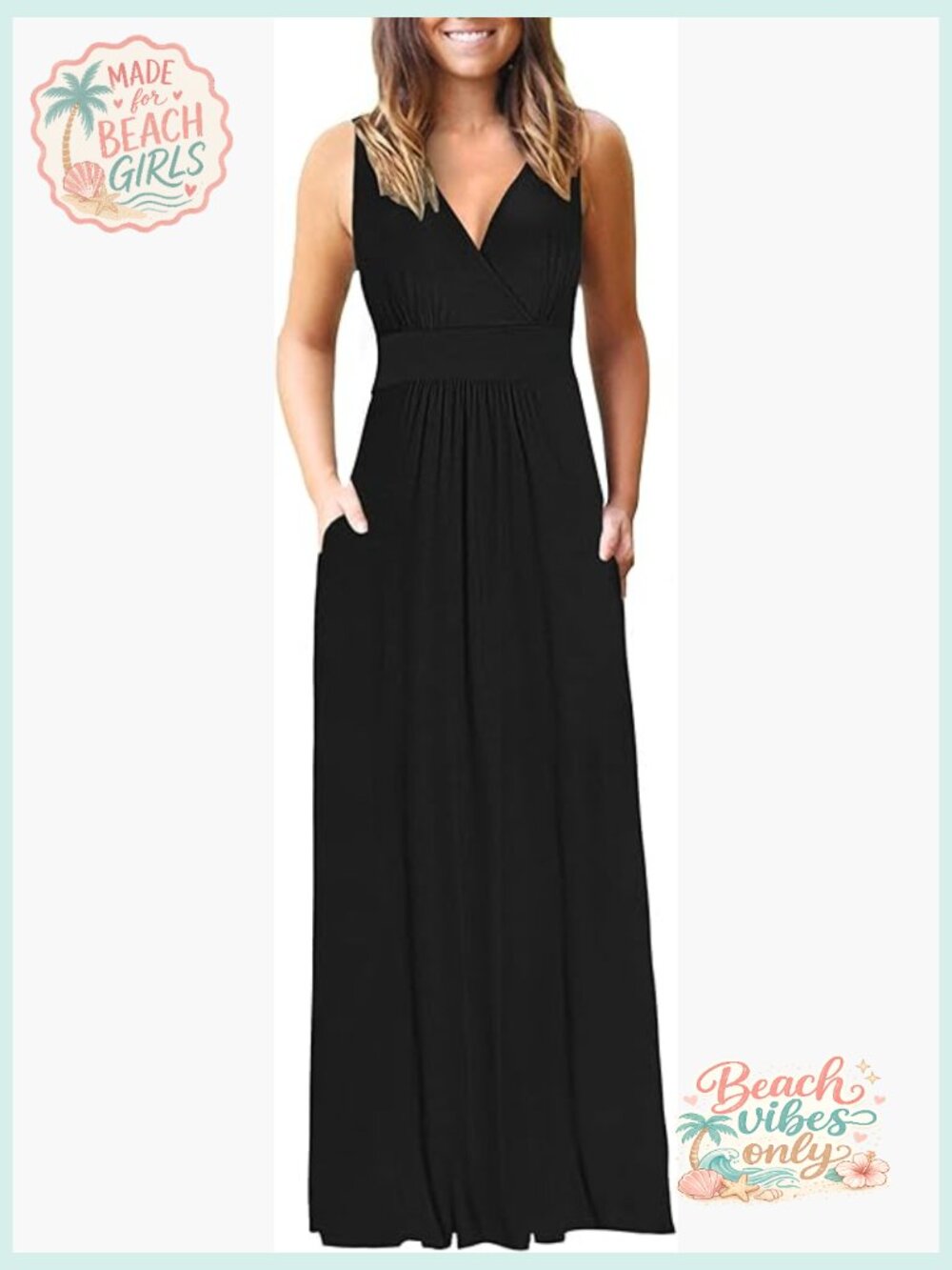 Sleeveless Deep V-Neck Maxi Dress with Pockets 2026 New